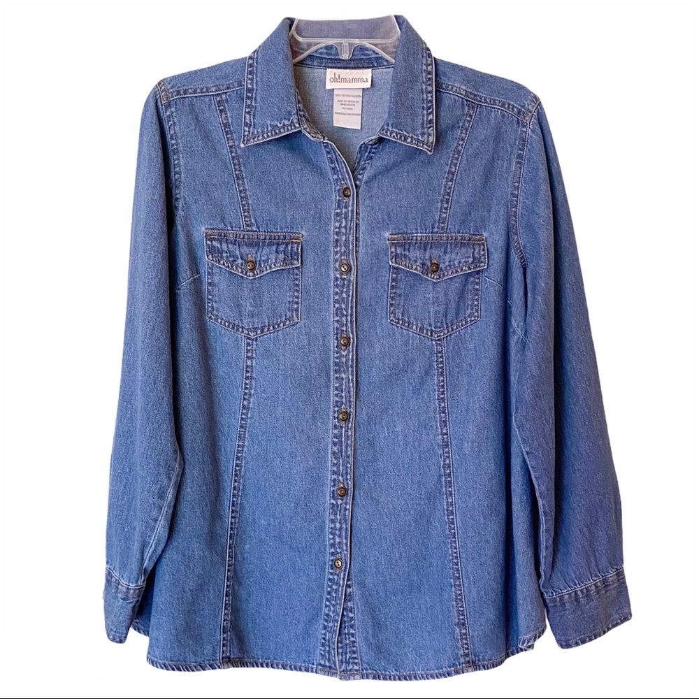 Oh Mamma Maternity Button Down Denim Shirt Medium
